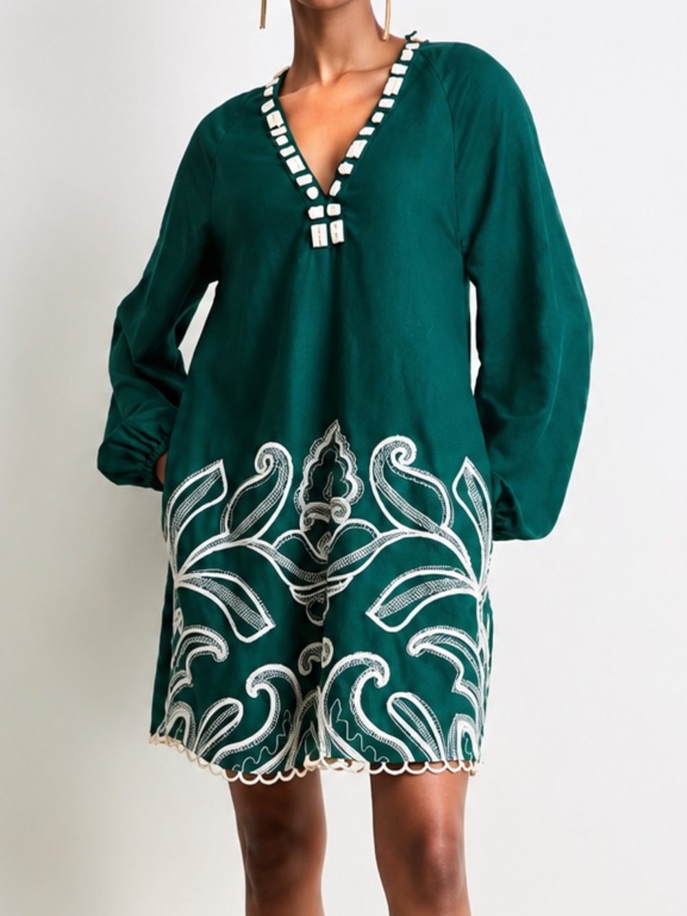 🆕🌲ON34th Alix Friedberg Palm Royale Size M Tunic Dress Forest Boho LinenBlend